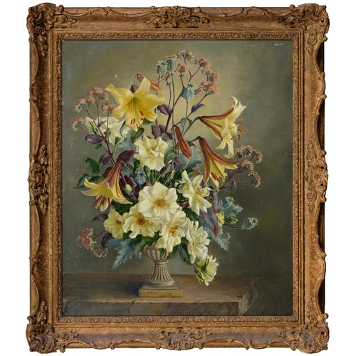 744 - E de Winton (Fl. mid 20th c) - Still Life with Lilies and other Flowers in a Vase, signed and dated ... 