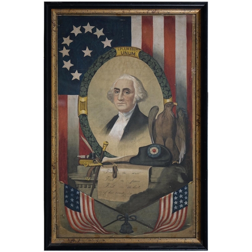 745 - Americana. A mid-19th c printed cotton portrait of George Washington, from the engraving by G.R... 