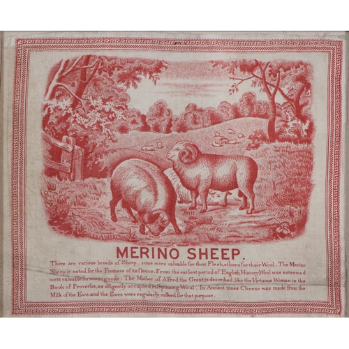 748 - Agriculture and Husbandry, Sheep. A mid-19th c printed cotton handkerchief, Merino Sheep, meand... 