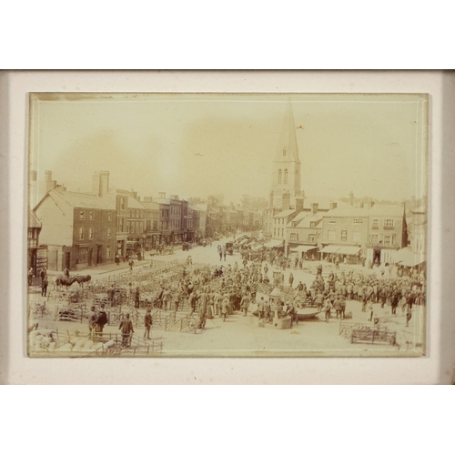 757 - Photography. A 19th c glass negative of a town's cattle market, 10 x 15cm, a 19th/20th c sepia ... 