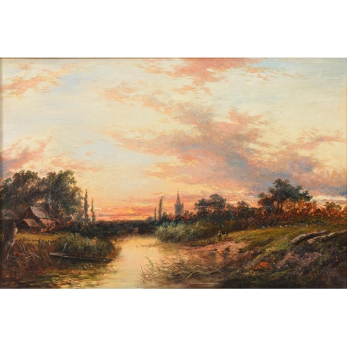 778 - Joseph Thors (1843-1898) - Landscape with Figures at Sunset, signed, oil on canvas, 29.5 x 44.5cm... 