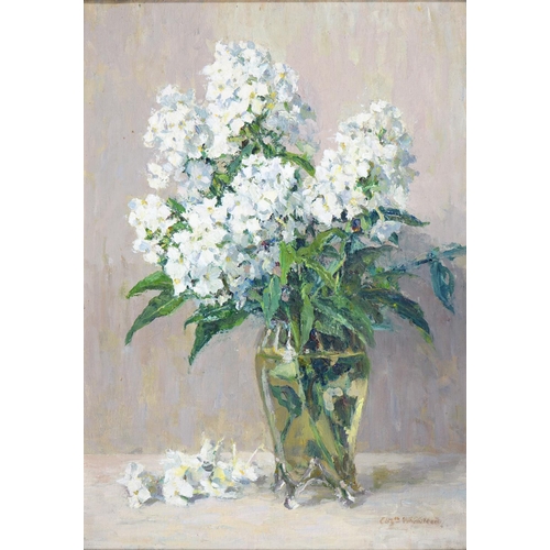 805 - Elizabeth Whitehead (1854-1934) - A Vase of White Phlox, signed, oil on canvas, 50 x 35cm... 