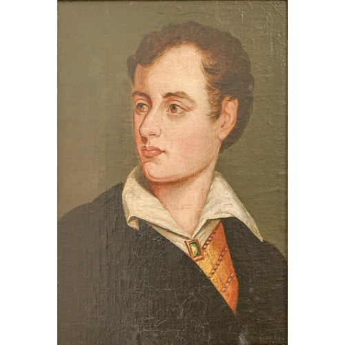 822 - After Thomas Phillips RA - Portrait of Lord Byron, oil on canvas laid on panel, 43 x 29cm... 