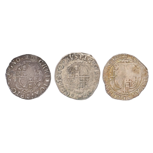 86 - Charles I, Shillings, mm triangle in circle, another mm tun, another mm crown, F-VF (3)