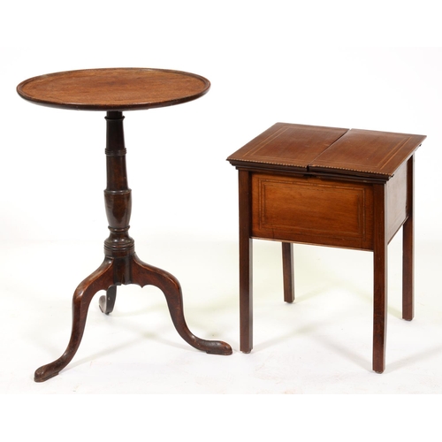 873 - A George III mahogany tripod table, with dished top, 69cm h; top 46.5cm diam and an Edwardian mahoga... 