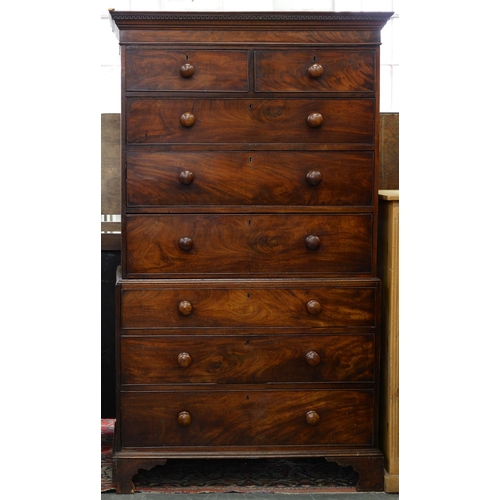 890 - A George III mahogany chest on chest, 195cm h; 54 x 110cm