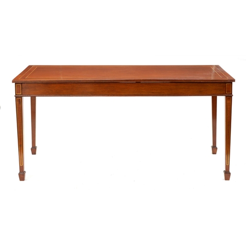 931 - A mahogany and brass line inlaid serving table, 20th c, on square tapered legs, 83cm h; 67 x 168cm... 