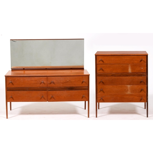 940 - A mid-century modern teak dressing table and chest of drawers, 1960's, dressing table 123cm l... 