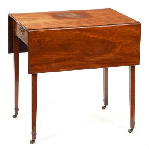 944 - A George III mahogany Pembroke table, the drop leaf top with drawer at either end, on square tapered... 