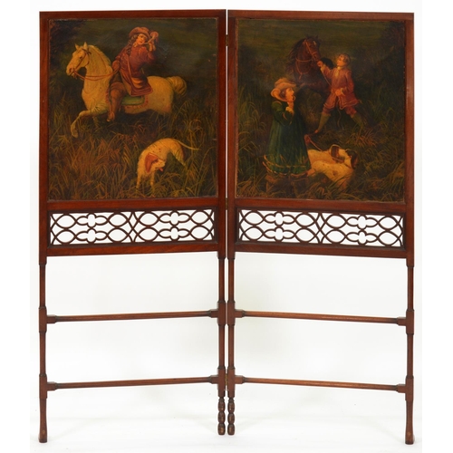 987 - A mahogany and fretwork folding firescreen, c1900, based on a design by Thomas Chippendale, with dou... 