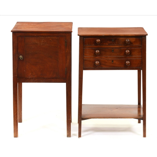 998 - A Victorian mahogany work table and a pot cupboard, pot cupboard 76cm h; 37 x 41cm