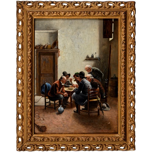 671 - English School, 18th century - The Latest News,  indistinctly signed, oil on panel, 31 x 22.5cm... 