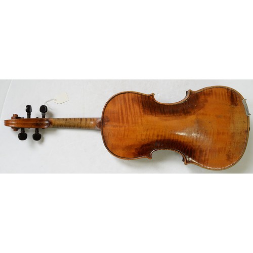 444 - A French violin, Francois Fent Paris, late 18th c, length of back 35.8cm, printed trade label, two v... 