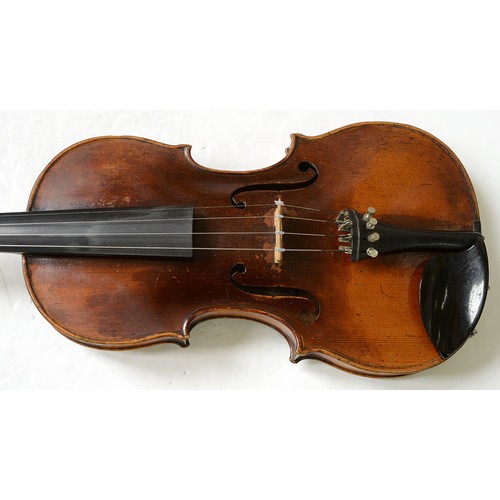 444 - A French violin, Francois Fent Paris, late 18th c, length of back 35.8cm, printed trade label, two v... 