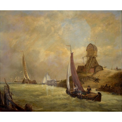 1111 - British School, 19th c - A Breezy Day on the Dutch Coast, oil on canvas, 49 x 59cm