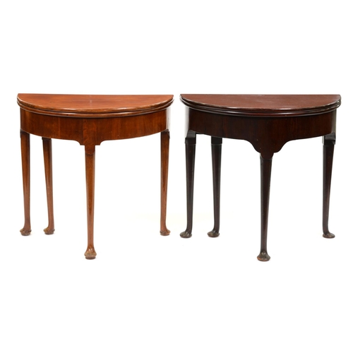 1195 - Two George II mahogany tea tables, on tapering legs and pad feet, 71 and 72cm h; 36.5 and 38cm x 75 ... 