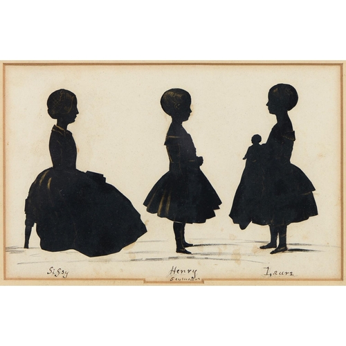 1033 - English profilist, 19th c - Triple Silhouette of three Children of the Seymour Family, cut paper wit... 