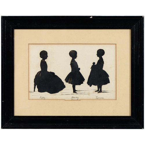 1033 - English profilist, 19th c - Triple Silhouette of three Children of the Seymour Family, cut paper wit... 