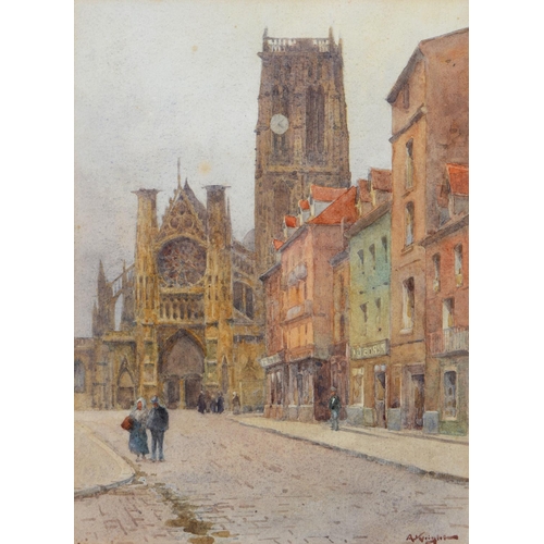 1080 - Adam Knight (1855-1931) - Street Scene France, signed, watercolour, 35 x 25.5cm