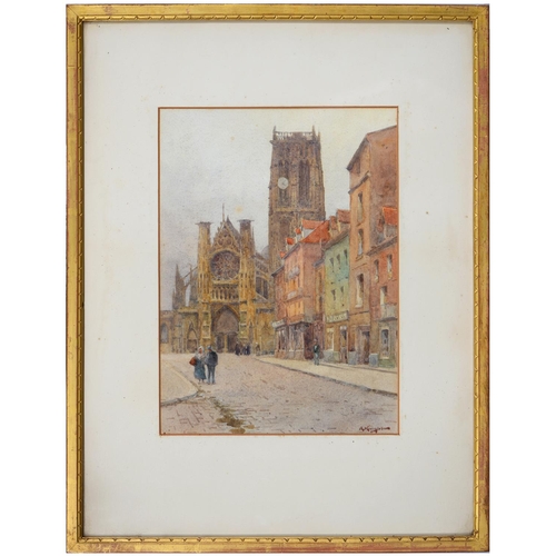 1080 - Adam Knight (1855-1931) - Street Scene France, signed, watercolour, 35 x 25.5cm