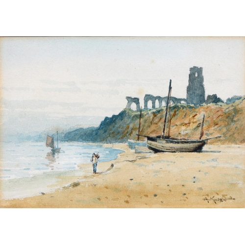 1082 - Adam Knight (1855-1931) - Dunwich; Lowestoft Boats, a pair, both signed, watercolour, 12 x 16.5cm (2... 