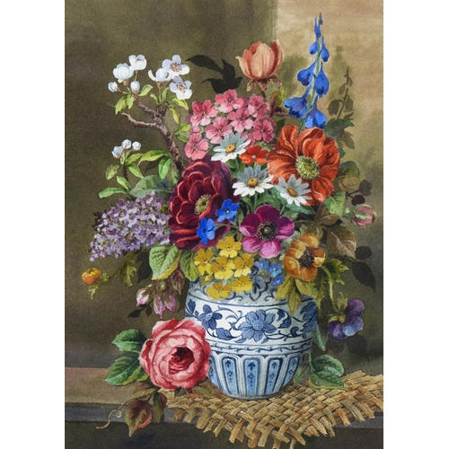 1083 - English School - Flowers in a Chinese Jar, watercolour, 37 x 27cm and a watercolour by John E Barker... 
