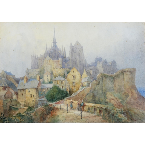 1084 - Adam Knight (1855-1931) - Mont St Michel, signed, watercolour, 38 x 54cm