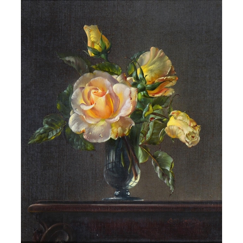 1101 - Cecil Kennedy (1905-1997) - Yellow Roses, signed, oil on canvas, 28.5 x 24cmProvenance: J J Patricks... 