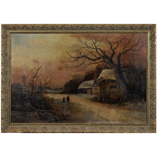 1103 - James Edwards (1820-1888) - Cottage in Suffolk, Winter, signed and inscribed verso, oil on canvas, 5... 