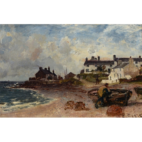 1105 - Edwin Ellis (1842-1895) - Fisherfolk in a Village, signed, oil on canvas, 28.5 x 43.5cm... 