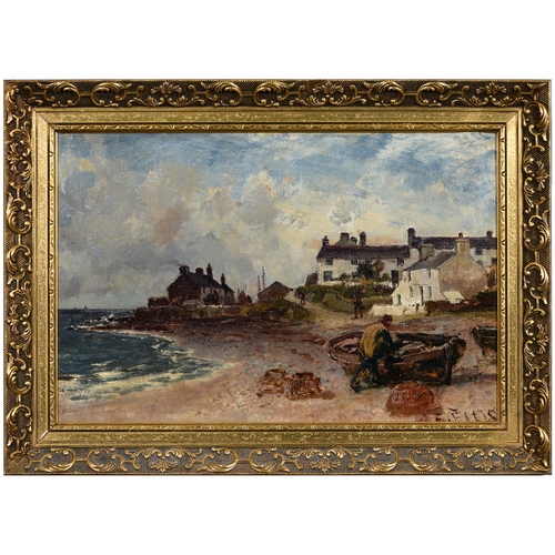 1105 - Edwin Ellis (1842-1895) - Fisherfolk in a Village, signed, oil on canvas, 28.5 x 43.5cm... 