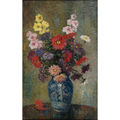 1107 - Attributed to Ferdinant Roybet (1840-1920) - Flowers in a Blue and White Vase, with signature F Royb... 