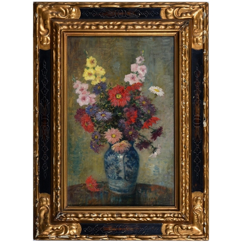 1107 - Attributed to Ferdinant Roybet (1840-1920) - Flowers in a Blue and White Vase, with signature F Royb... 