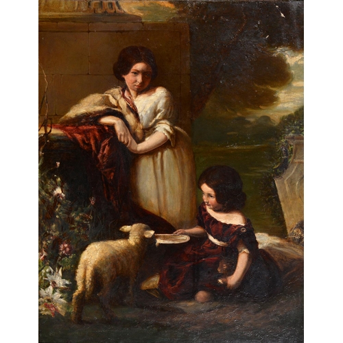 1116 - Victorian School - Feeding the Lamb, oil on canvas, 90 x 69cm