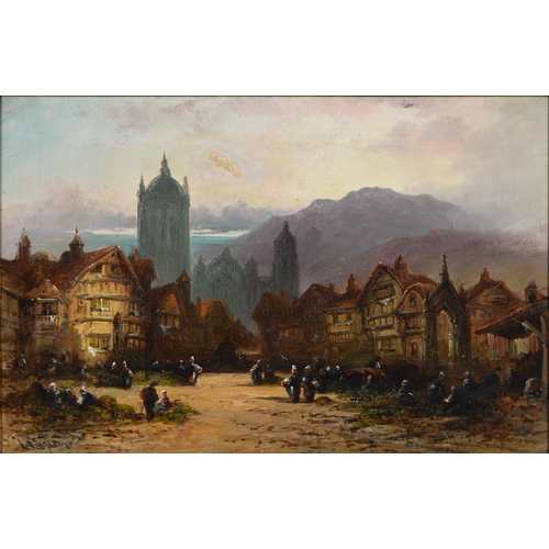 1123 - Felice Auguste Rezia (1857-1906) - A Continental Town Scene, signed and dated '85, oil on canvas, 29... 