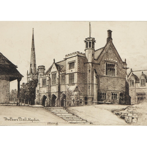 1166 - William Monk RE (1863-1937) - Repton School, signed in pencil by the artist, n.d. [c. 1920], etching... 