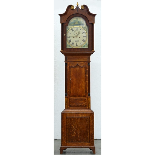 1210 - A Victorian oak and mahogany eight day longcase clock, W Wain Alfreton, the breakarched and painted ... 