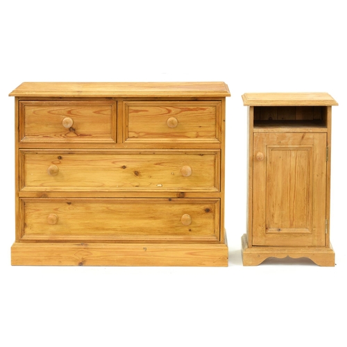 1225 - A waxed pine chest of drawers and a pot cupboard, chest of drawers 78cm h; 41 x 96cm... 