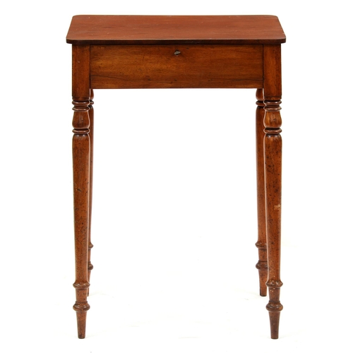 1261 - A mahogany occasional table, 19th c, the oblong top with drawer, on tapering turned legs, 72cm h; 39... 