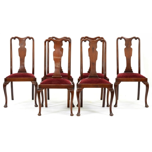 1276 - A set of six walnut spoon back dining chairs, c1920, in Queen Anne style