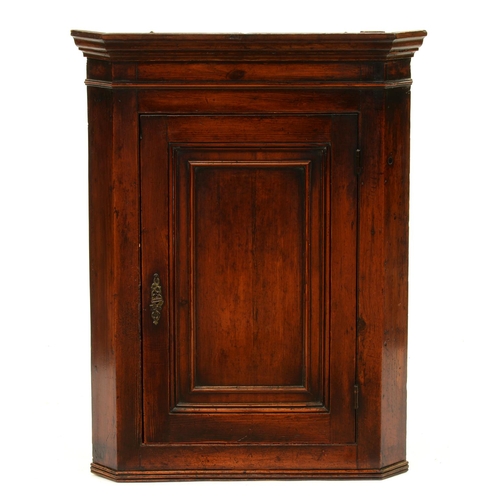 1279 - A George III fruitwood hanging corner cupboard, 97cm h; 44 x 74cm