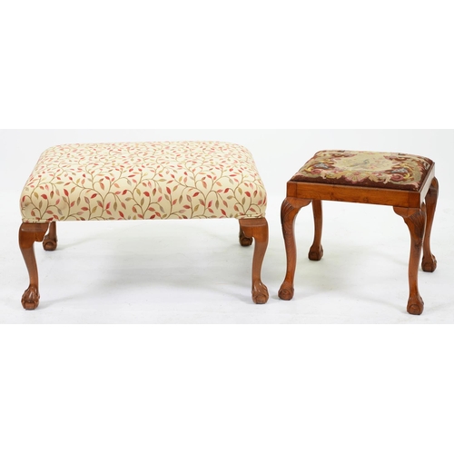 1280 - Two walnut stools, first half 20th c, in Queen Anne style, on cabriole legs, one with shell carved k... 