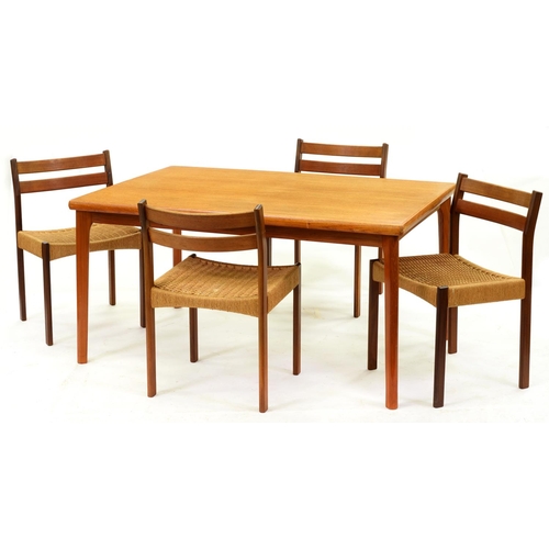 1287 - A teak dining table and set of four ladder back chairs, c1975, table 72cm h; 89 x 140cm... 