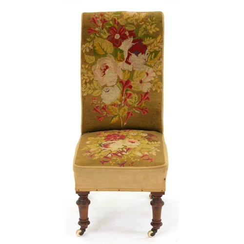 1292 - A Victorian walnut nursing chair, in contemporary floral Berlin woolwork