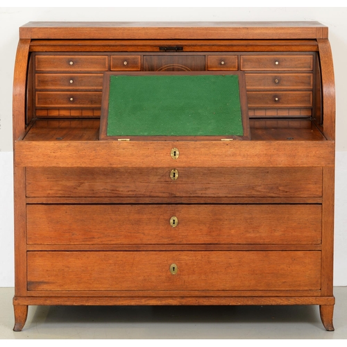 1305 - A Northern European oak cylinder bureau, c1800, the fitted interior with sliding front and adjustabl... 