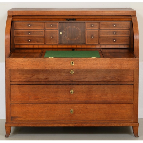 1305 - A Northern European oak cylinder bureau, c1800, the fitted interior with sliding front and adjustabl... 