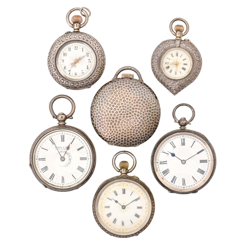 193 - Six Swiss silver lever and cylinder lady's watches, including heart shaped and pendant examples, ear... 