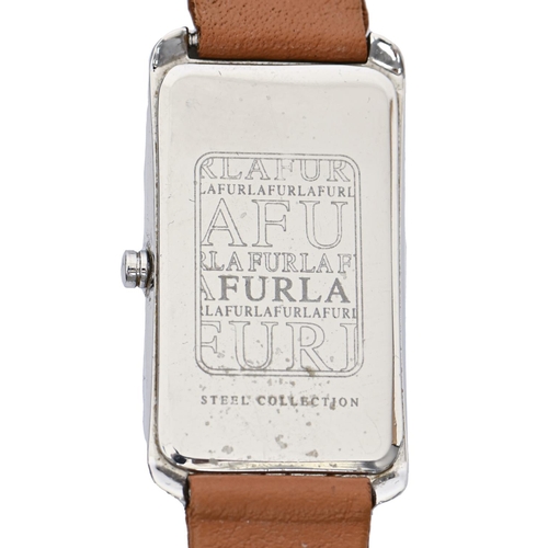 212 - A Furla polished stainless steel oblong wristwatch, quartz movement, 20 x 40mm, maker's box... 