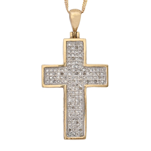 234 - A diamond cross, pave set, in gold marked 9k, 30mm, on gold necklet, 4.2g