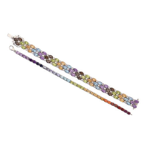 252 - Two multi-gem bracelets, in silver, 18 and 19cm l, 40g